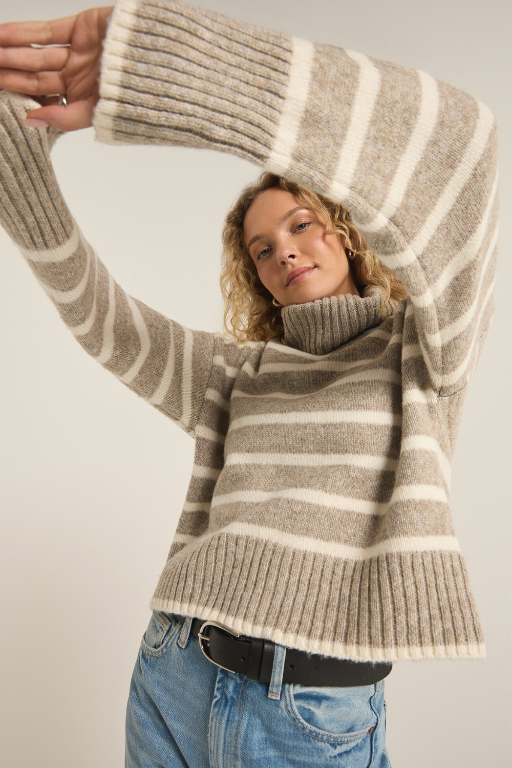 Z Supply Josephine Stripe Sweater - Heather Taupe