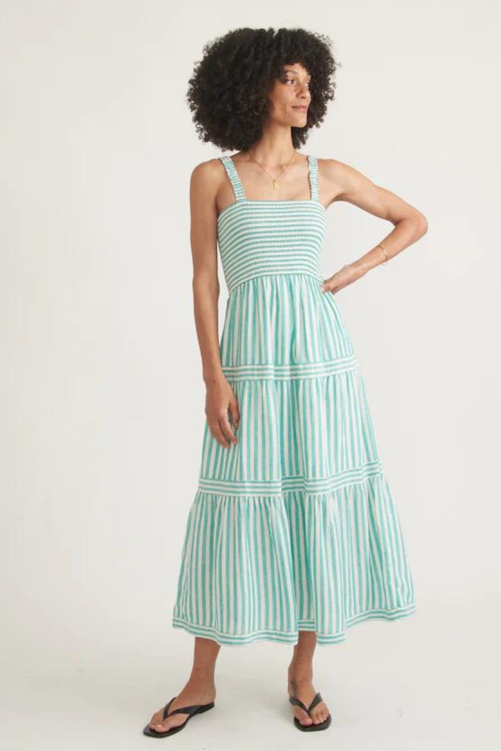 Marine Layer Stripe Mixing Selene Maxi Dress - Aqua Stripe