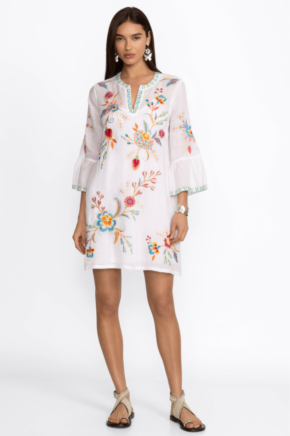 Johnny Was Joele Ruffle Sleeve Dress - White