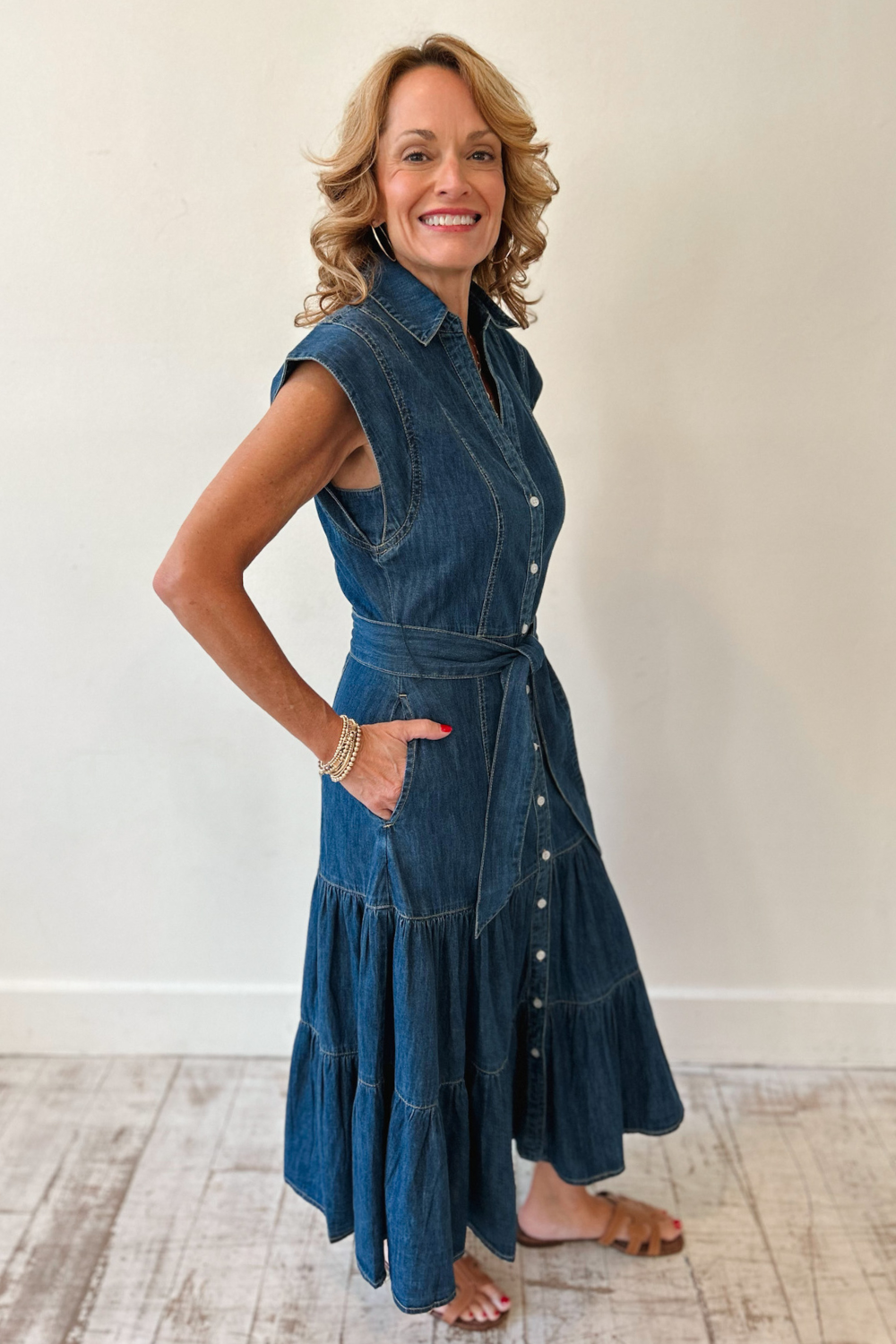 Elan Denim Tiered Dress