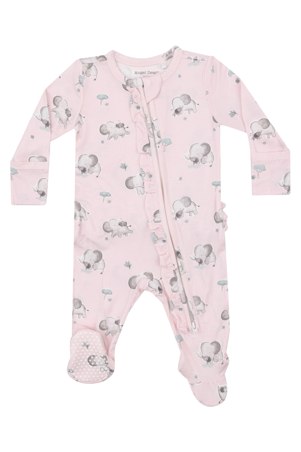 Angel Dear Gray Elephants Pink 2 Way Ruffle Zip