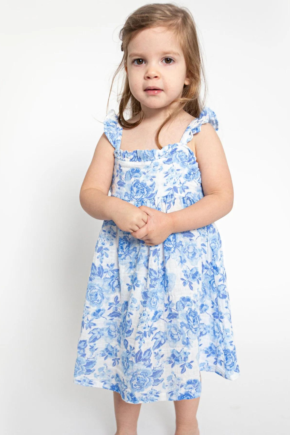 Angel Dear Ruffle Sleeve Sundress Set - Roses in Blue - The Cottage