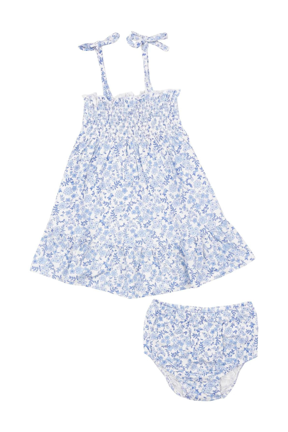 Angel Dear Smocked Sundress Set - Blue Calico Floral - The Cottage