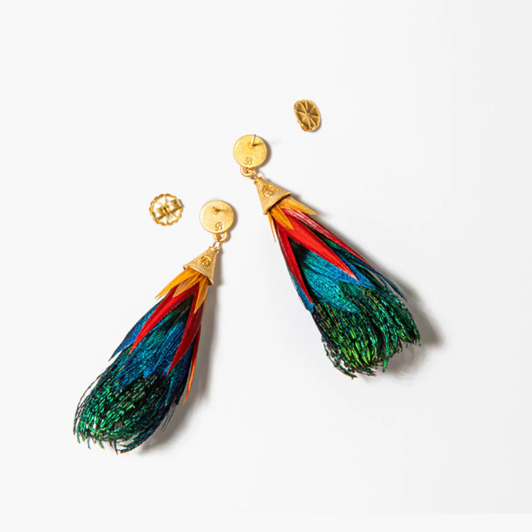 Brackish Leigh Statement Earrings - Pheasant & Peacock