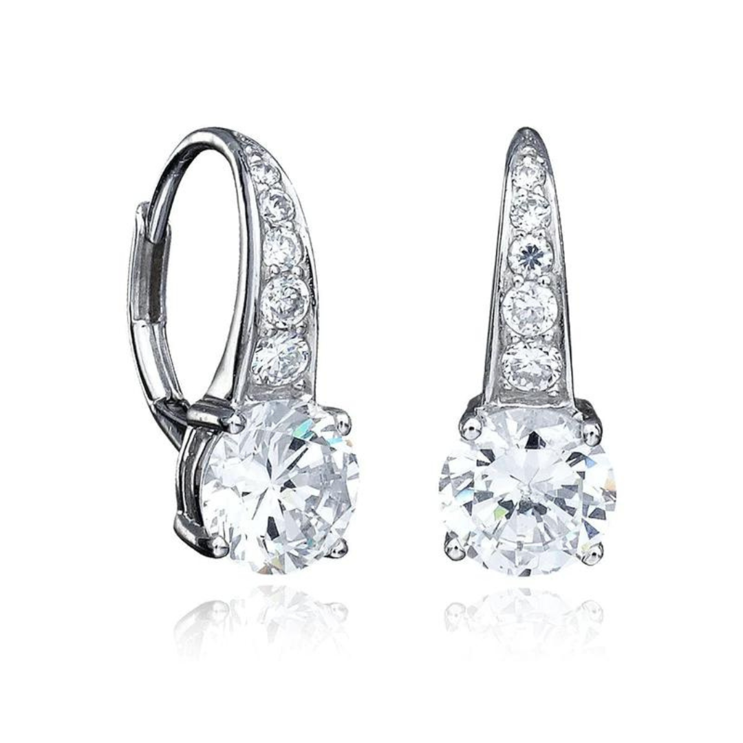 Crislu Accented Brilliant Cut Leverback Drop Earrings - Platinum