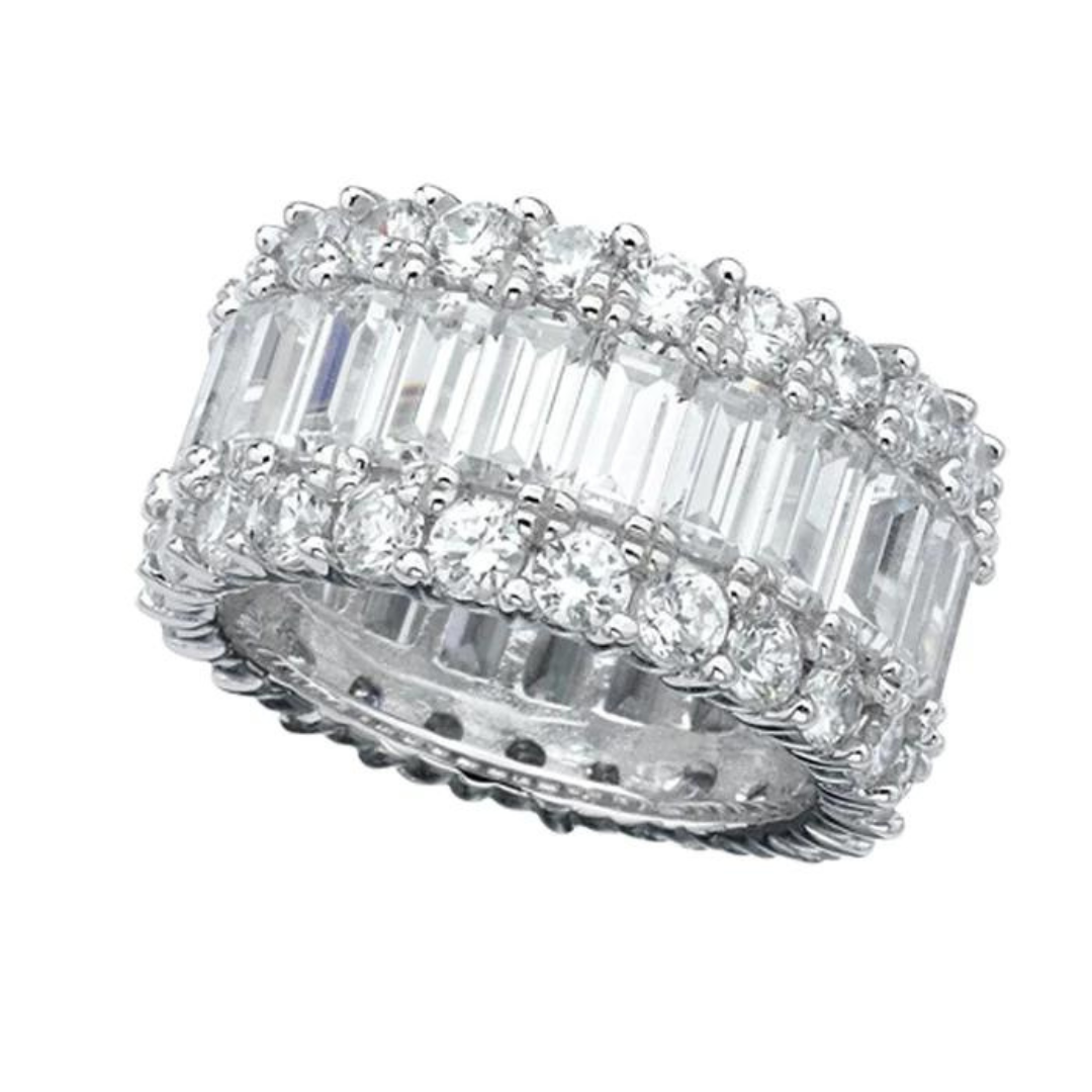 Crislu Baguette Eternity Band Ring - Platinum