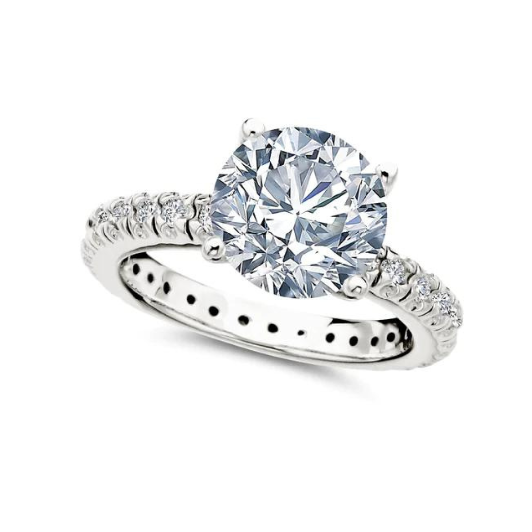 Crislu Classic Brilliant Solitaire Ring With Pave Band - Platinum