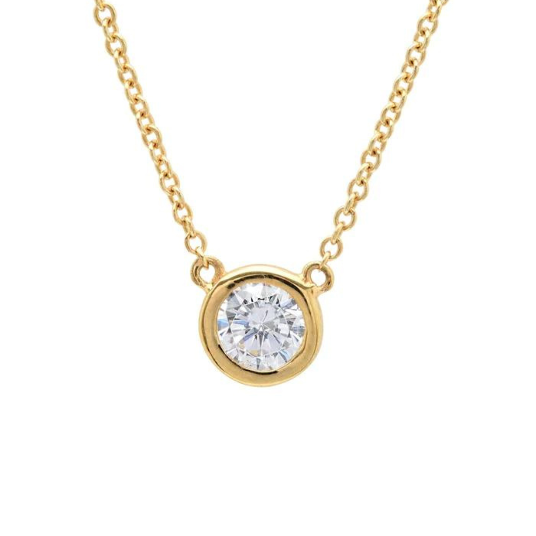 Crislu Solitaire Bezel Set Small Pendant Necklace