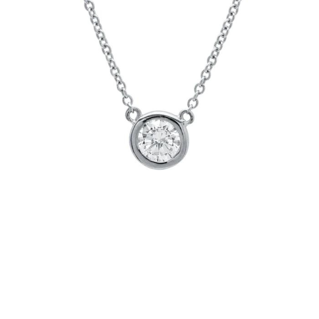 Crislu Solitaire Bezel Set Small Pendant Necklace