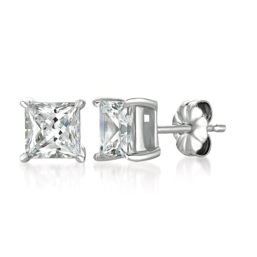 Crislu Solitaire Princess Stud Earrings - Platinum