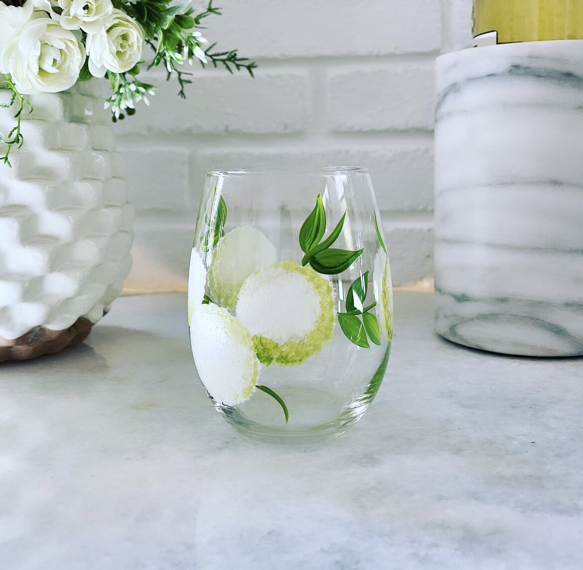 Wine by Design Handpainted Hydrangea Stemless Glass