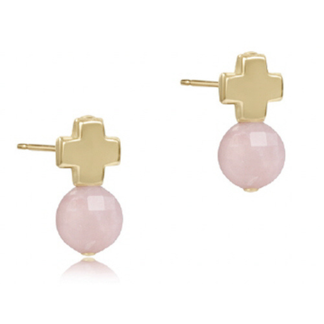 Enewton Signature Cross Gold Stud - Pink Opal