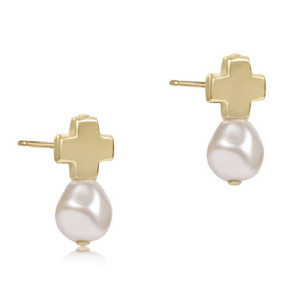 Enewton Signature Cross Gold Stud - Pearl