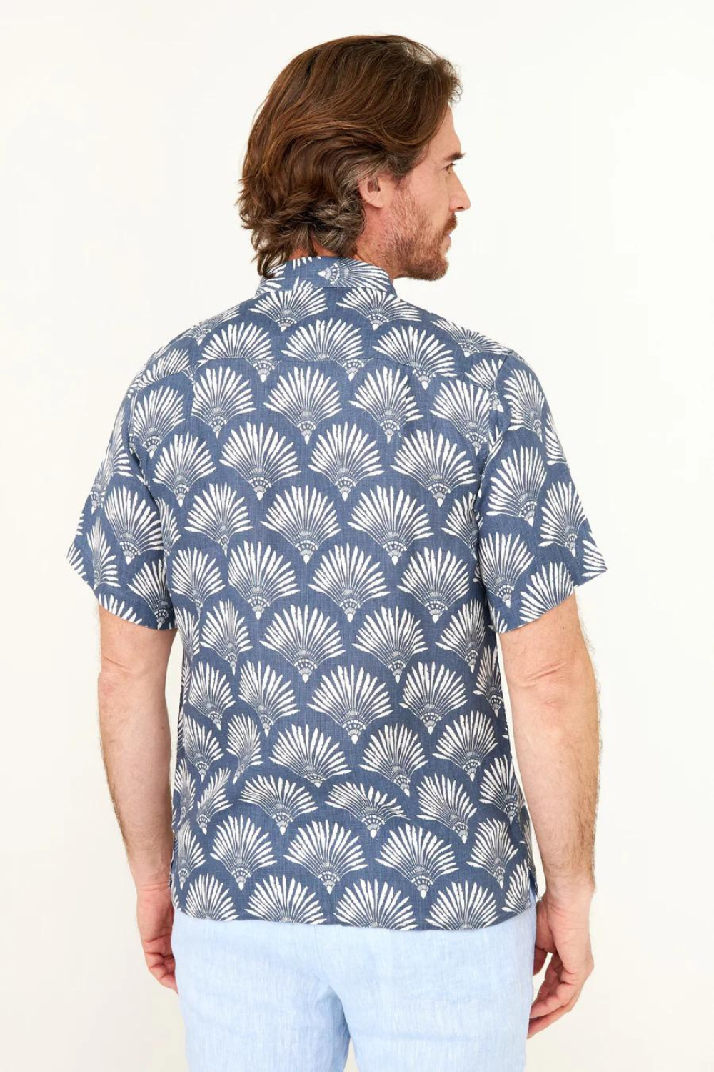 HIHO Short Sleeve Irie Linen Shirt - Indigo Fan Print