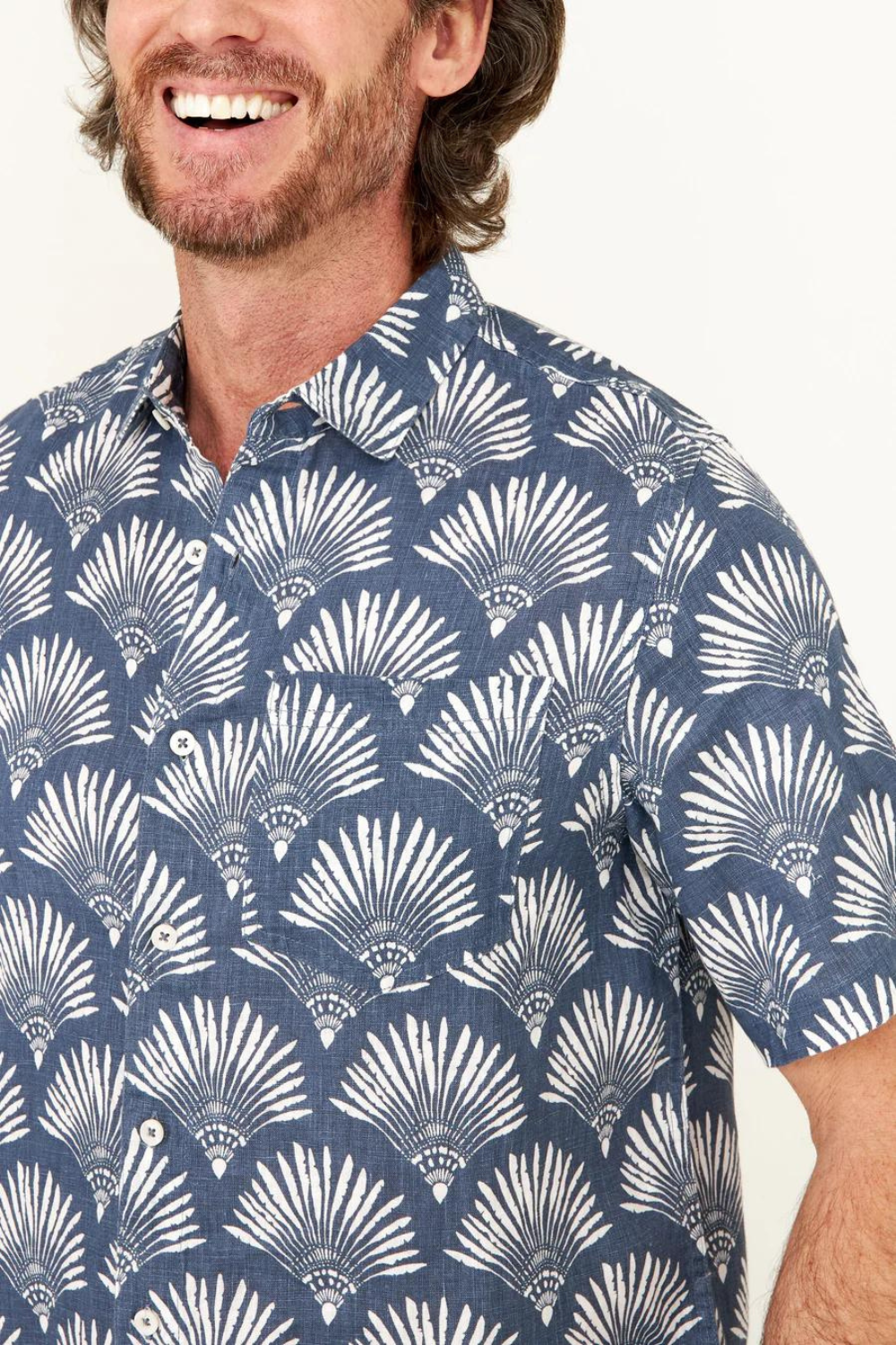 HIHO Short Sleeve Irie Linen Shirt - Indigo Fan Print