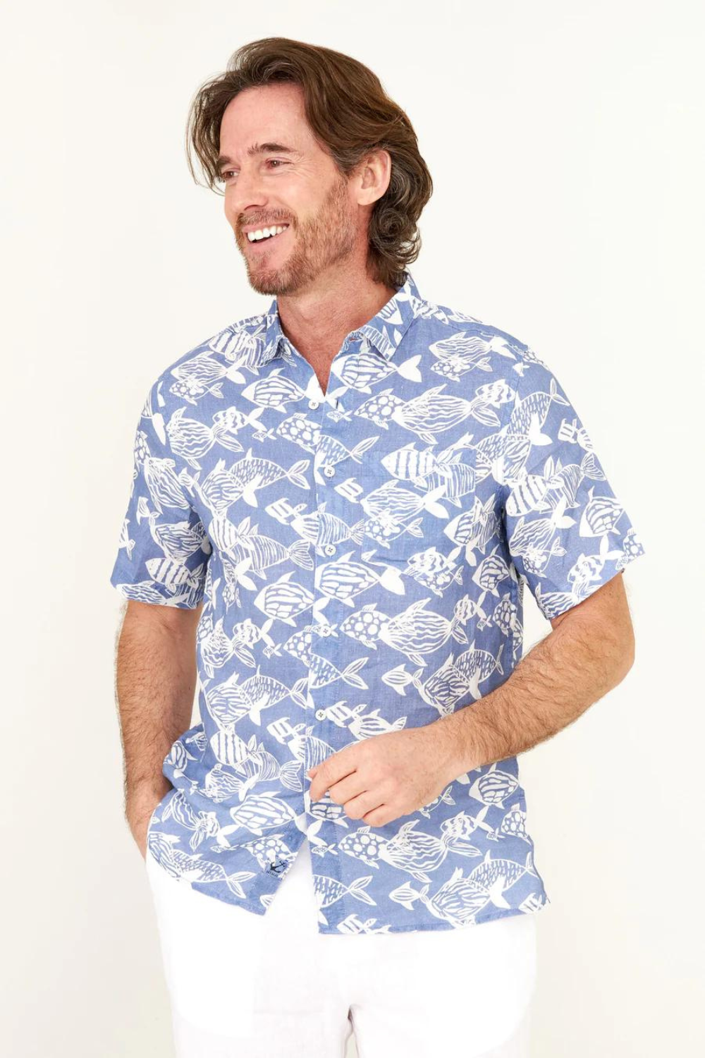 HIHO Short Sleeve Irie Linen Shirt - Topside Fish