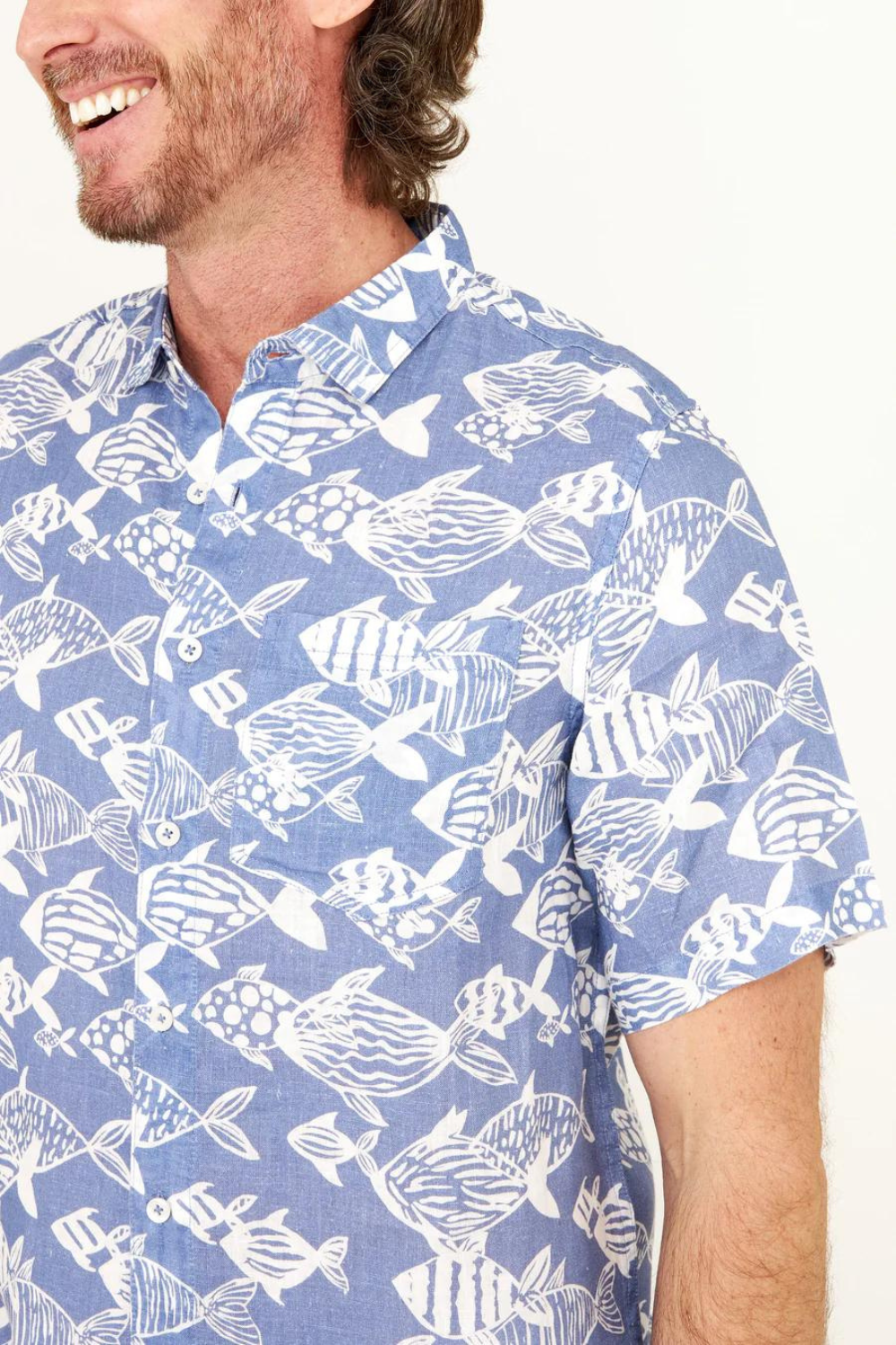 HIHO Short Sleeve Irie Linen Shirt - Topside Fish