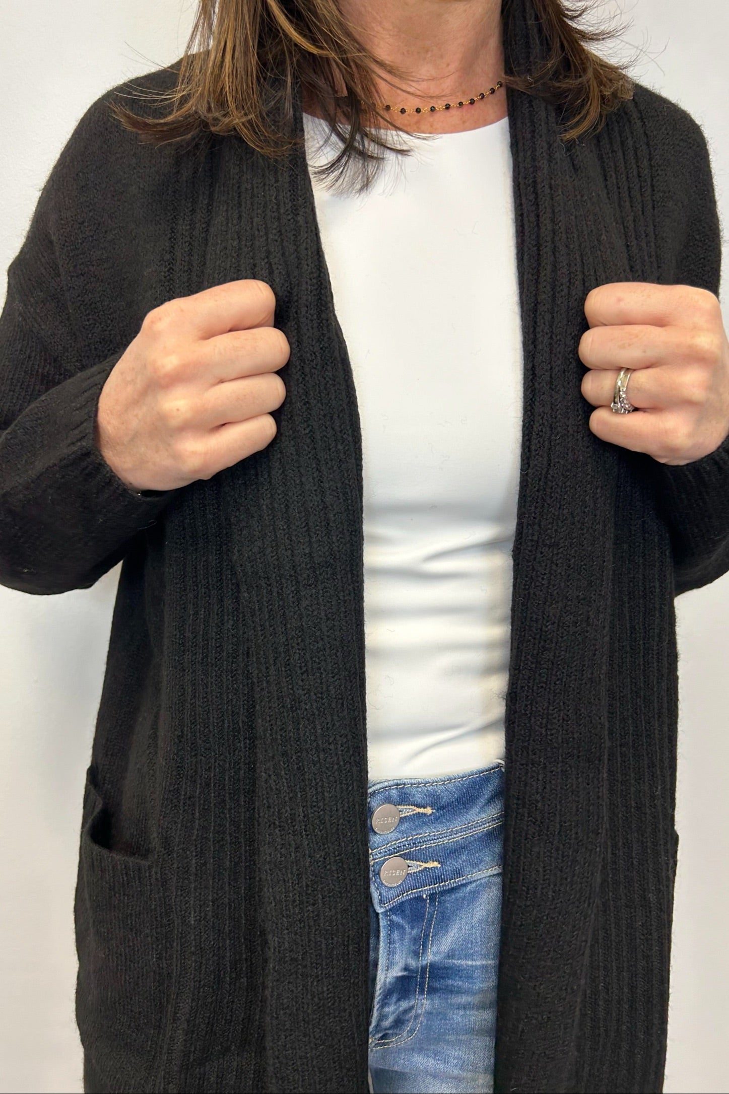 Very Moda Ribbed Shawl Cardigan w/ Pockets - Black