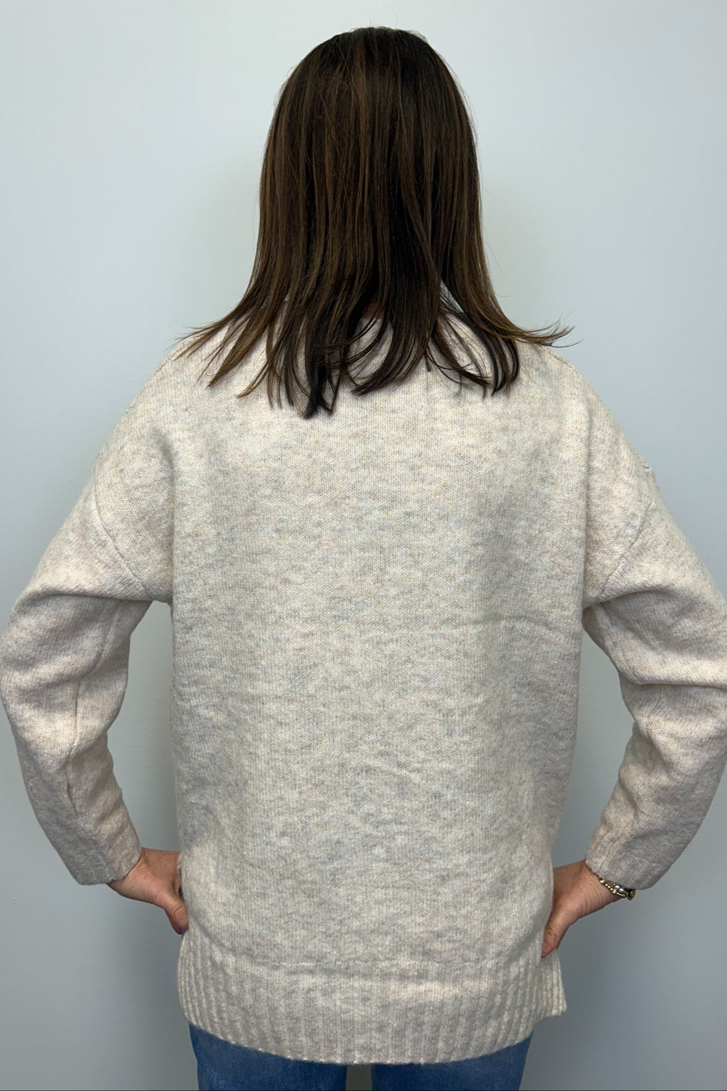 Crew Sweater w/ Ribbed Details - Beige