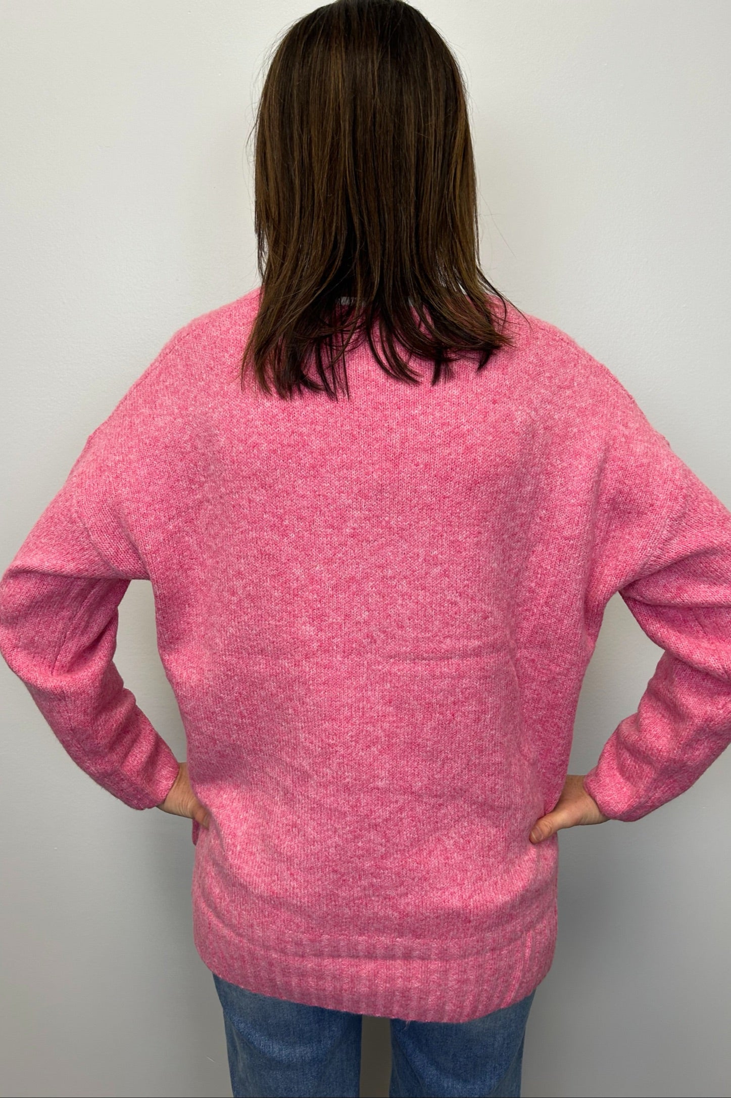 Crew Sweater w/ Ribbed Details - Fuchsia