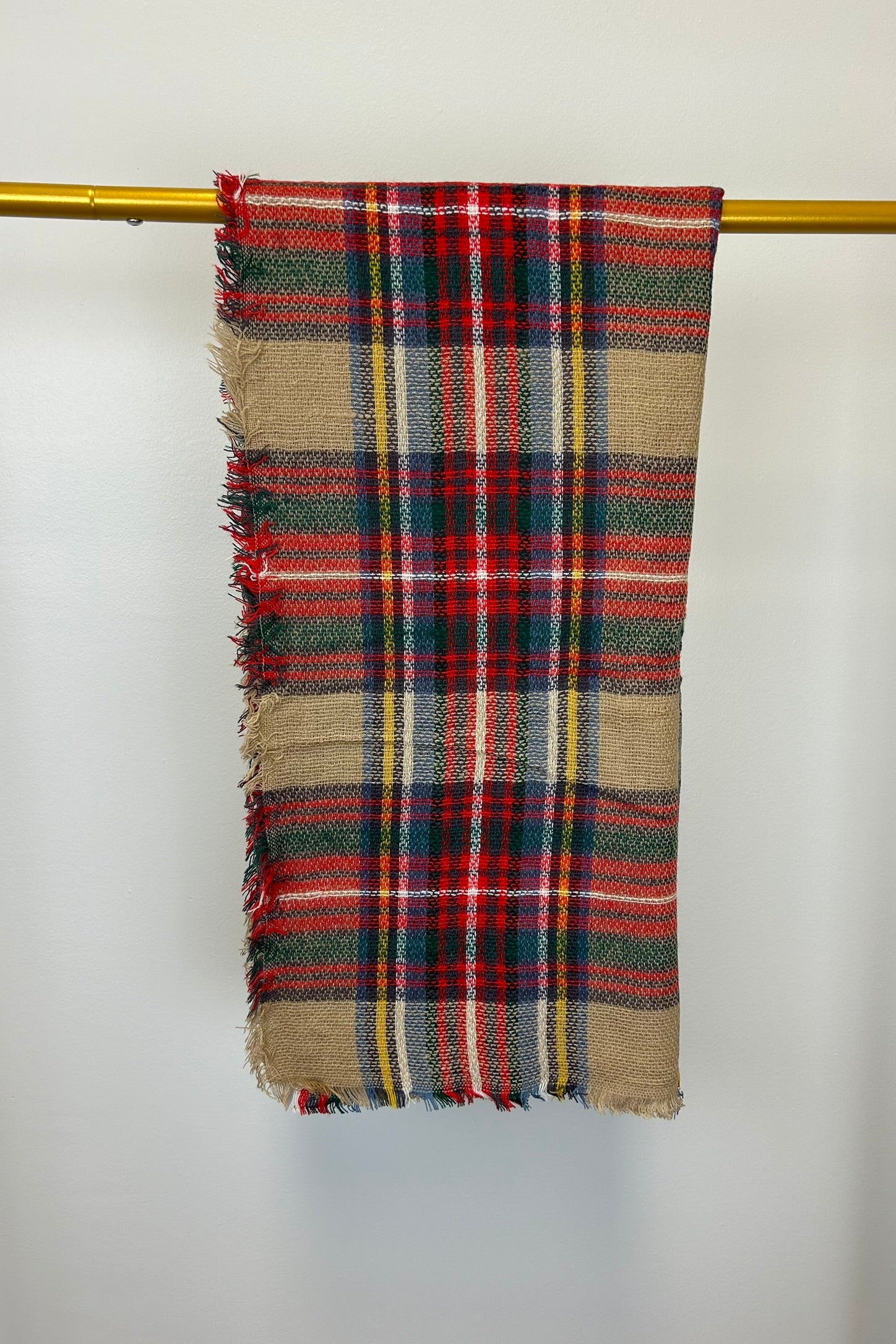 Plaid Blanket Scarf - Camel