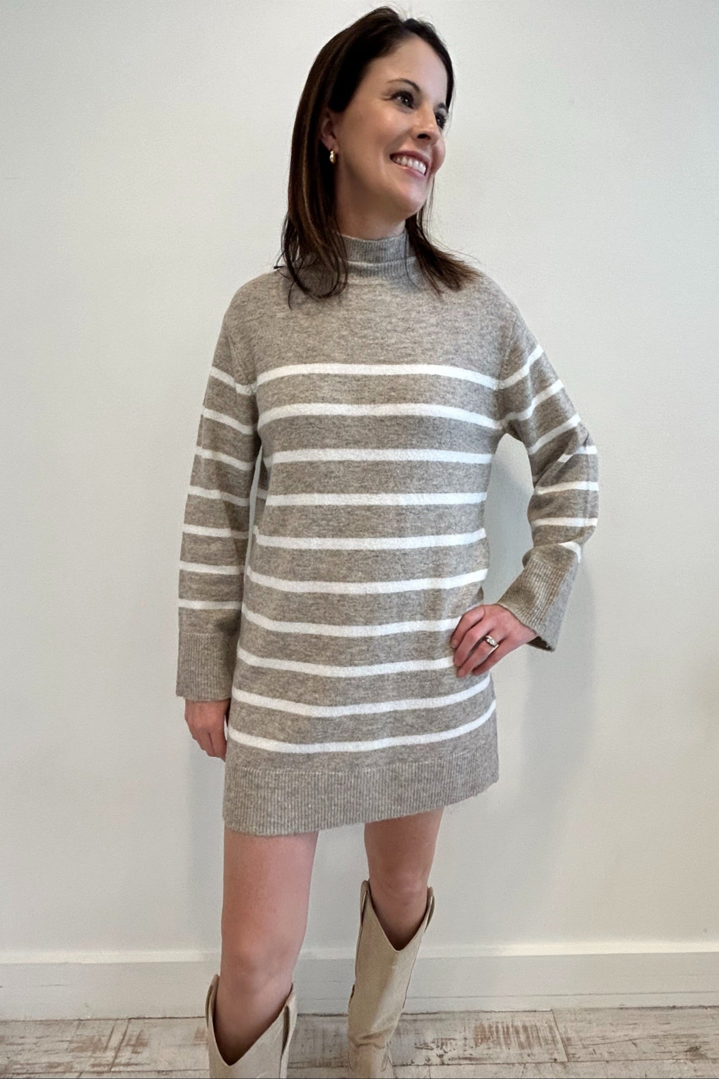 Z Supply Fin Stripe Sweater Dress - Heather Taupe