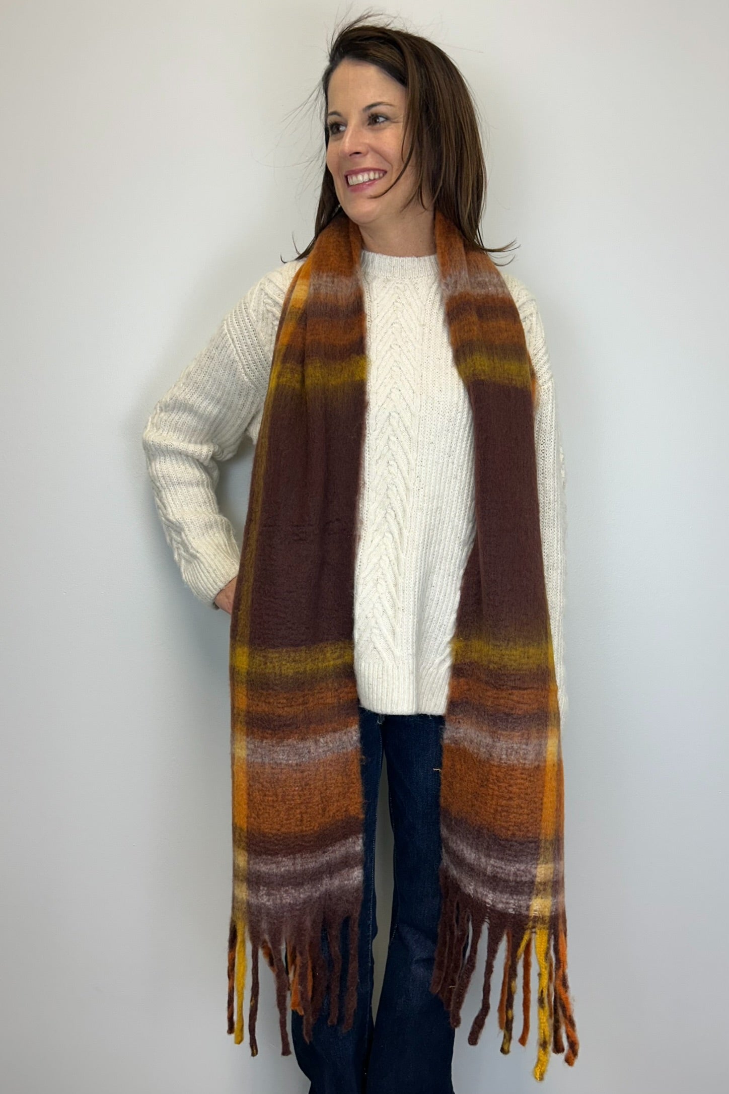 Fuzzy Madras Plaid Scarf