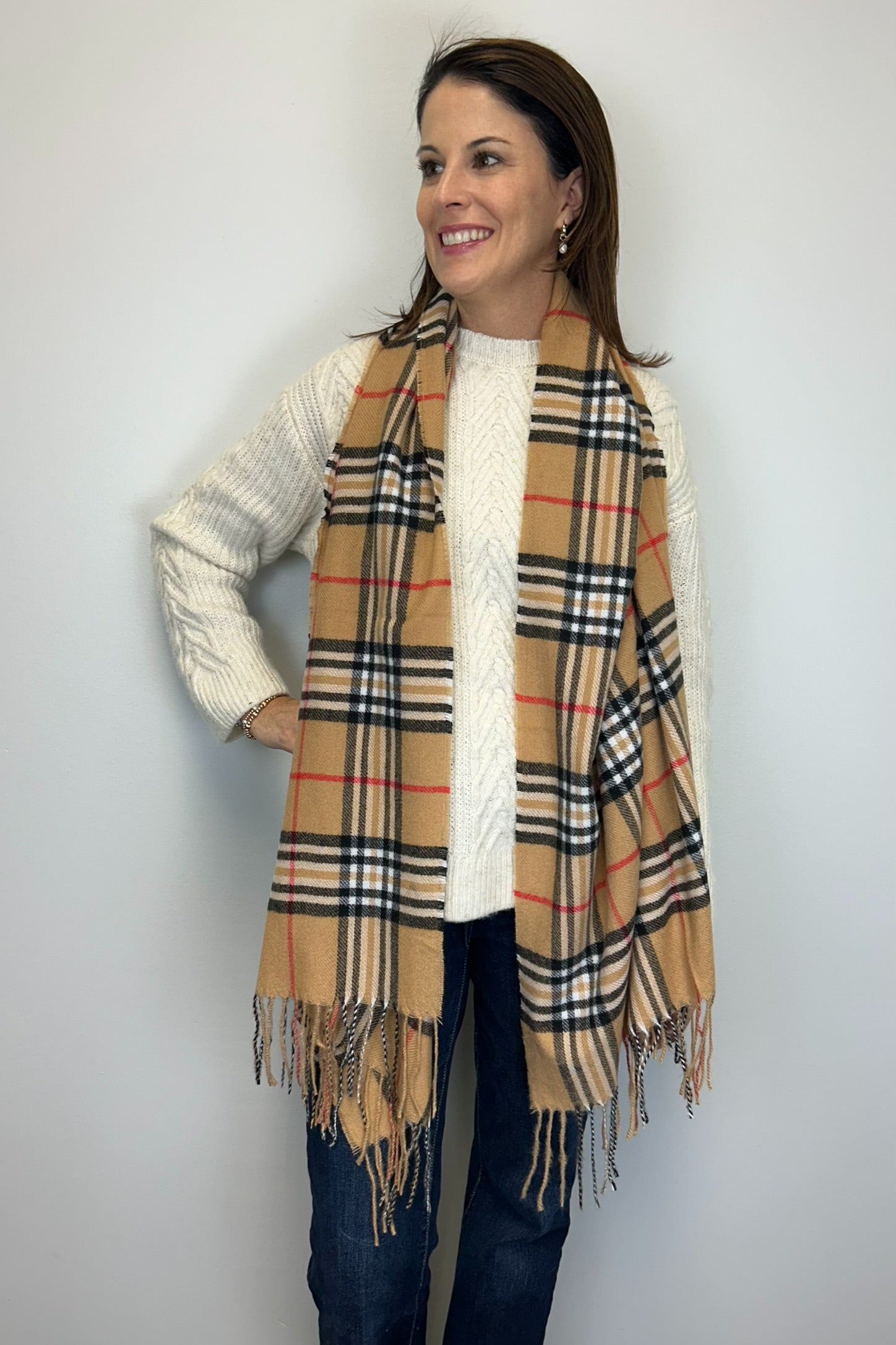 Soft Highland Plaid Scarf - Camel