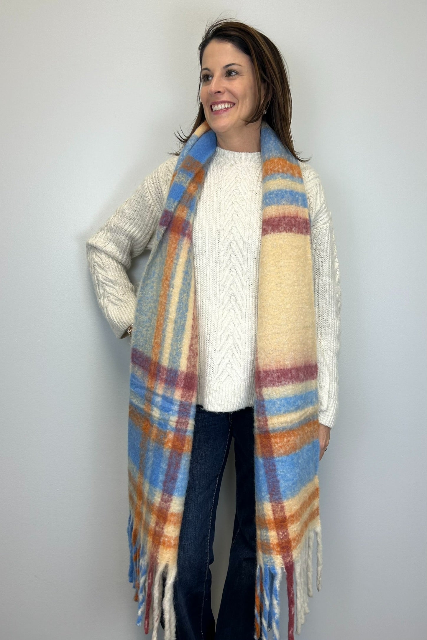 Fuzzy Madras Plaid Scarf