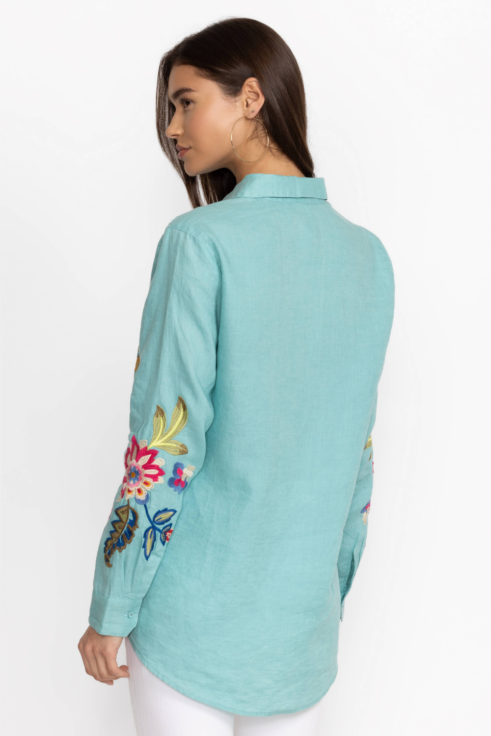 Johnny Was Gracey Linen Oversized Shirt - Marine Blue