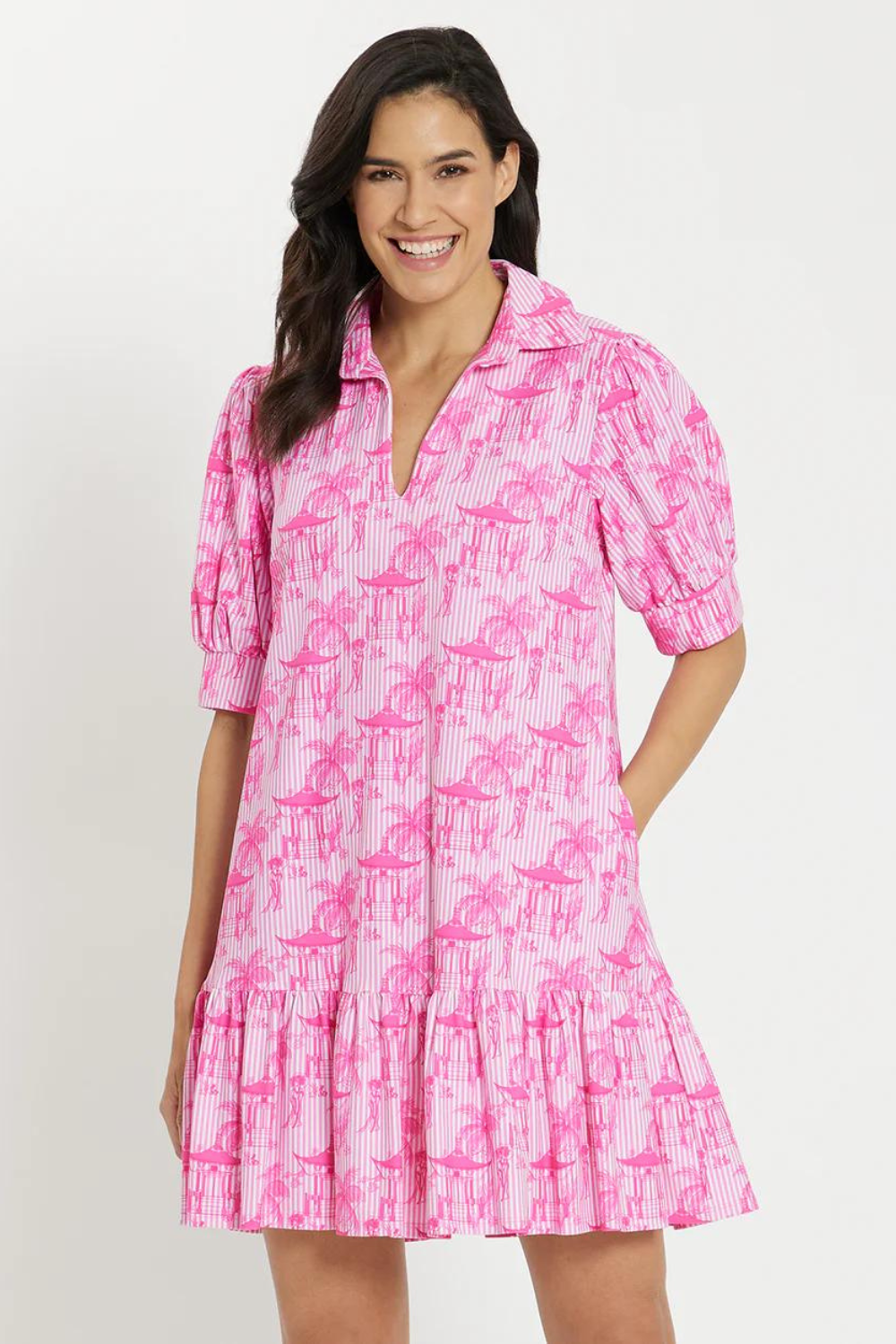 Jude Connally Tierney Mini Dress - Pagoda Pinstripe Peony - The Cottage