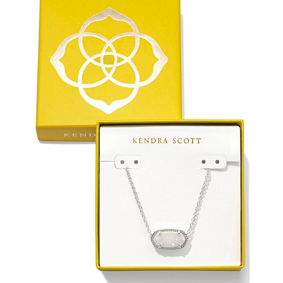 Kendra Scott Boxed Elisa Pend Nec Silver - Iridescent Drusy