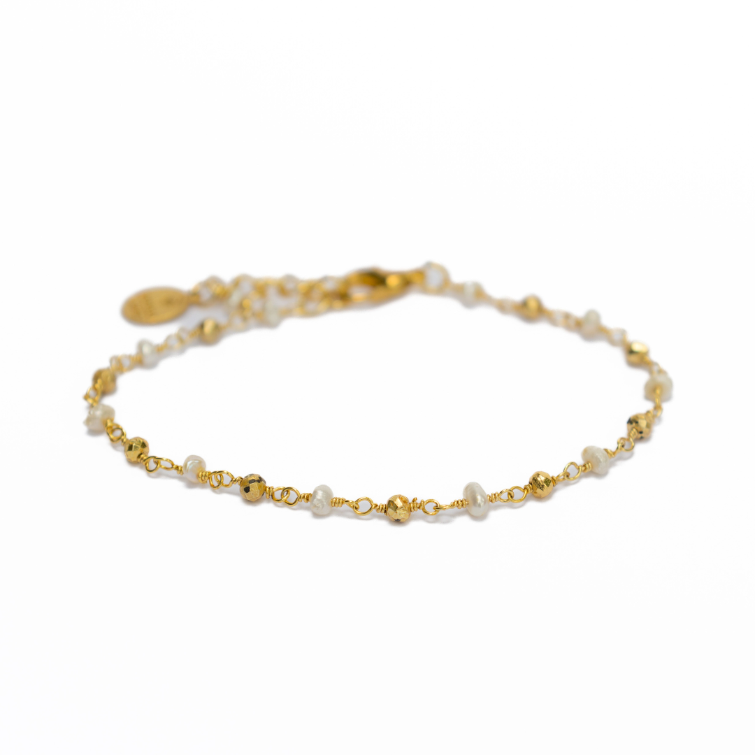 Kimberly James Jewelry Beaded Bracelet - Pearl & Golden Pyrite - The Cottage