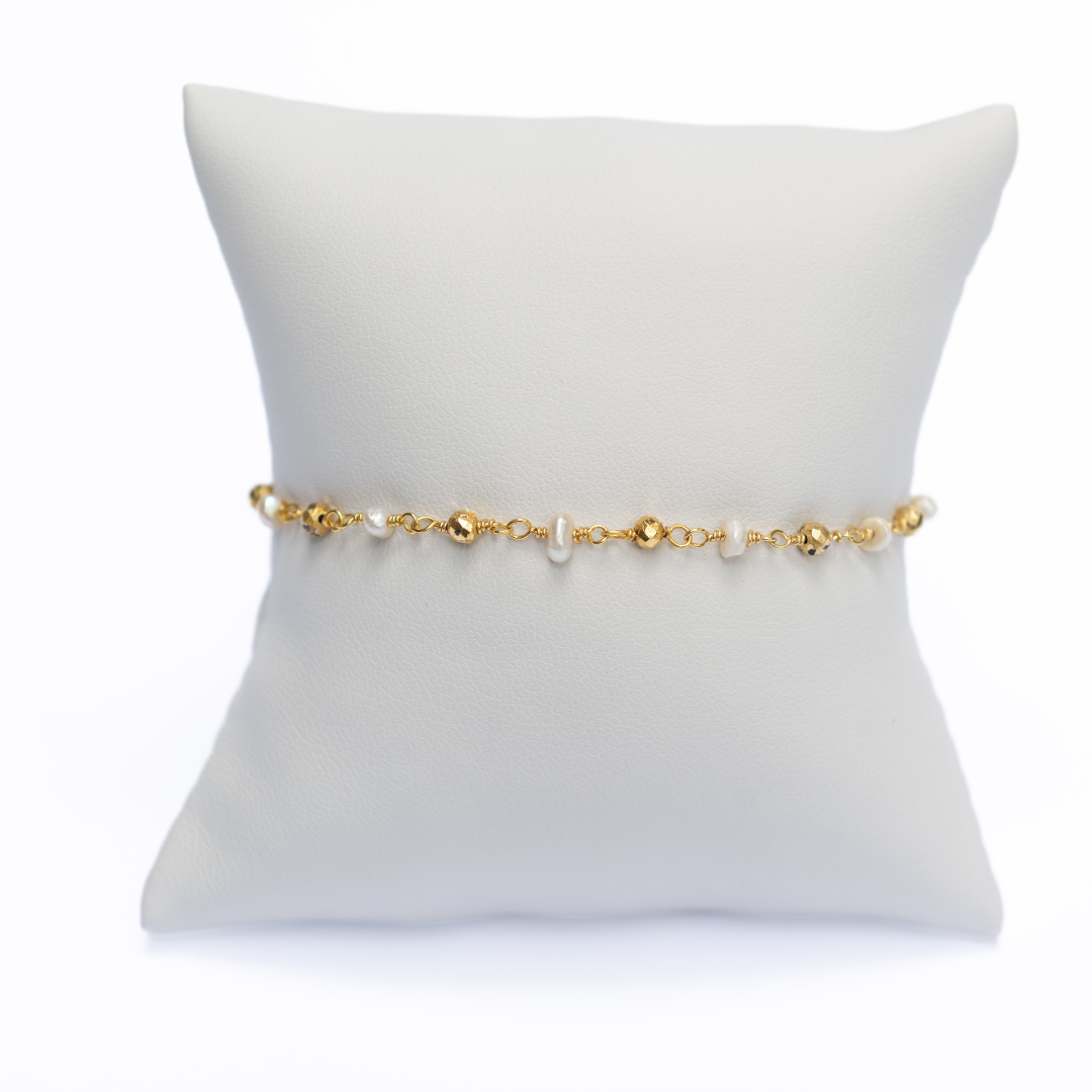 Kimberly James Jewelry Beaded Bracelet - Pearl & Golden Pyrite - The Cottage