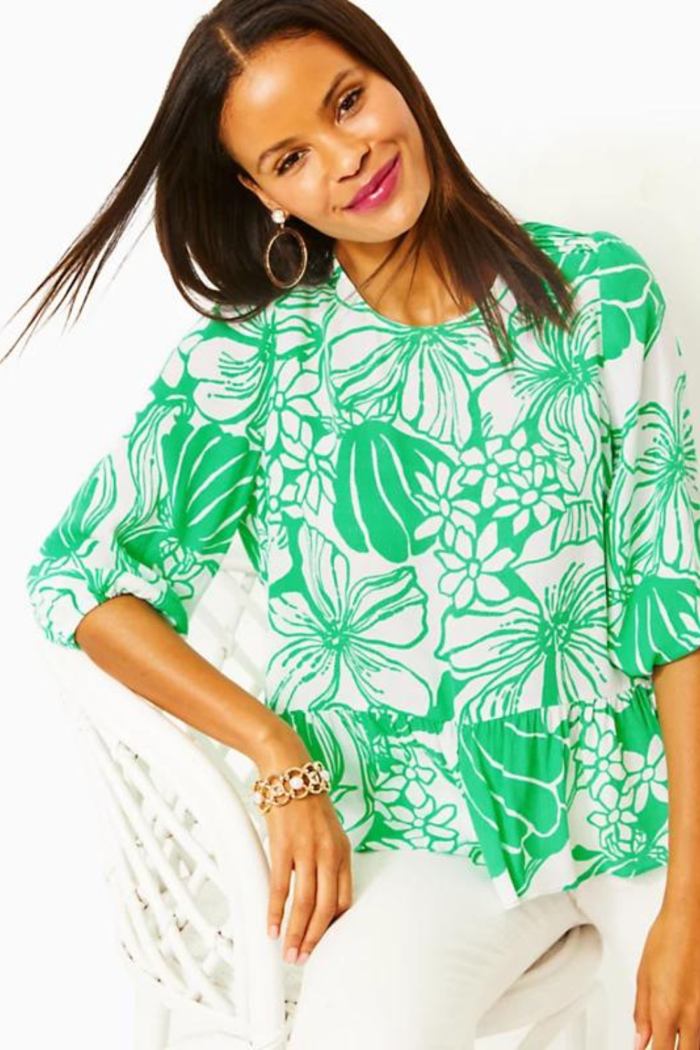 Lilly Pulitzer Aranea 3/4 Sleeve Top - Oversized Kiss My Tulips