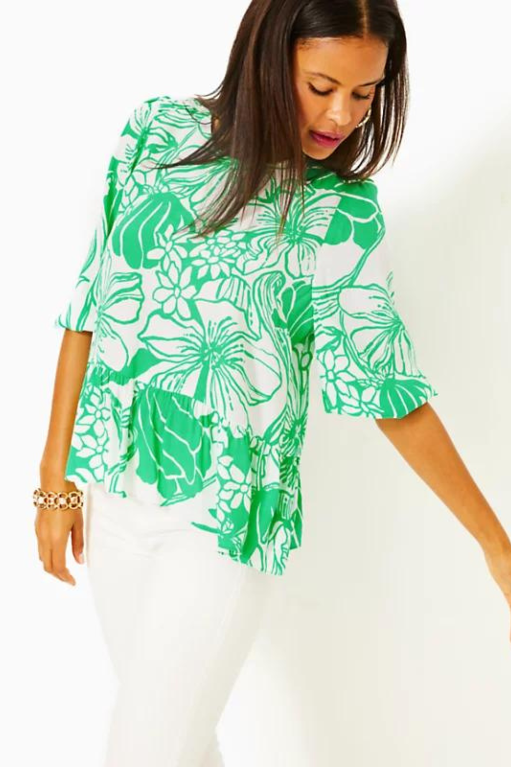 Lilly Pulitzer Aranea 3/4 Sleeve Top - Oversized Kiss My Tulips