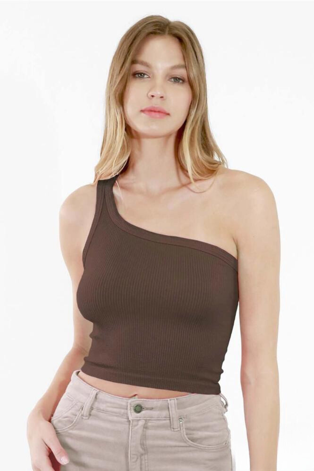 NikiBiki Solid One Shoulder Crop Top - The Cottage