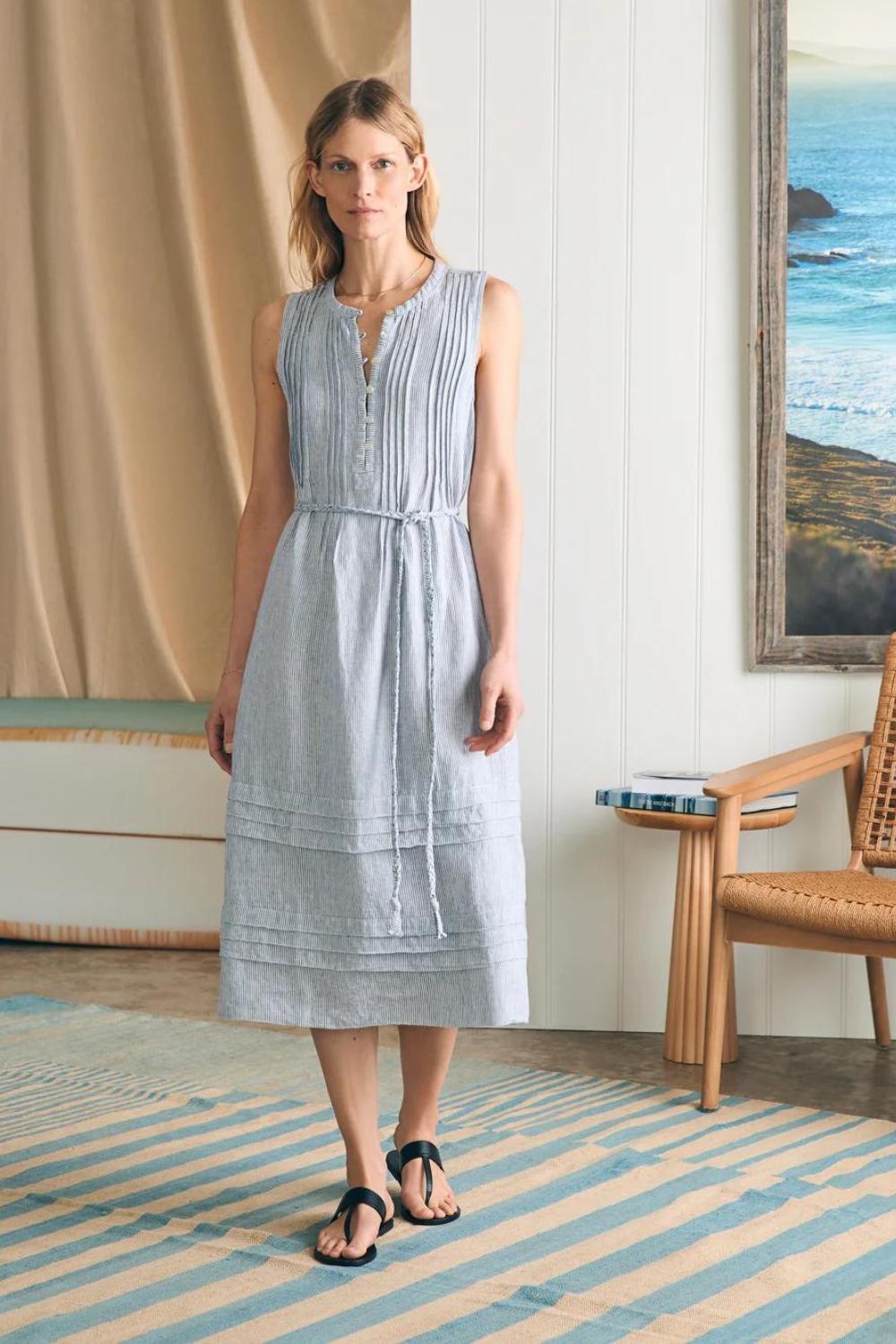 Faherty Isha Midi Dress - Blue Mini Stripe