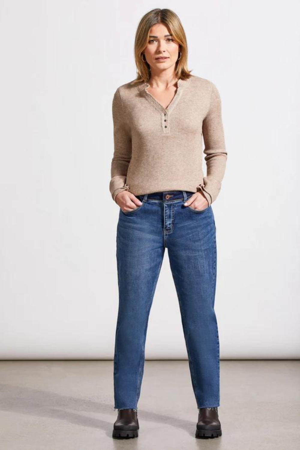 Tribal Henley Top w/ Buttons - Oatmeal