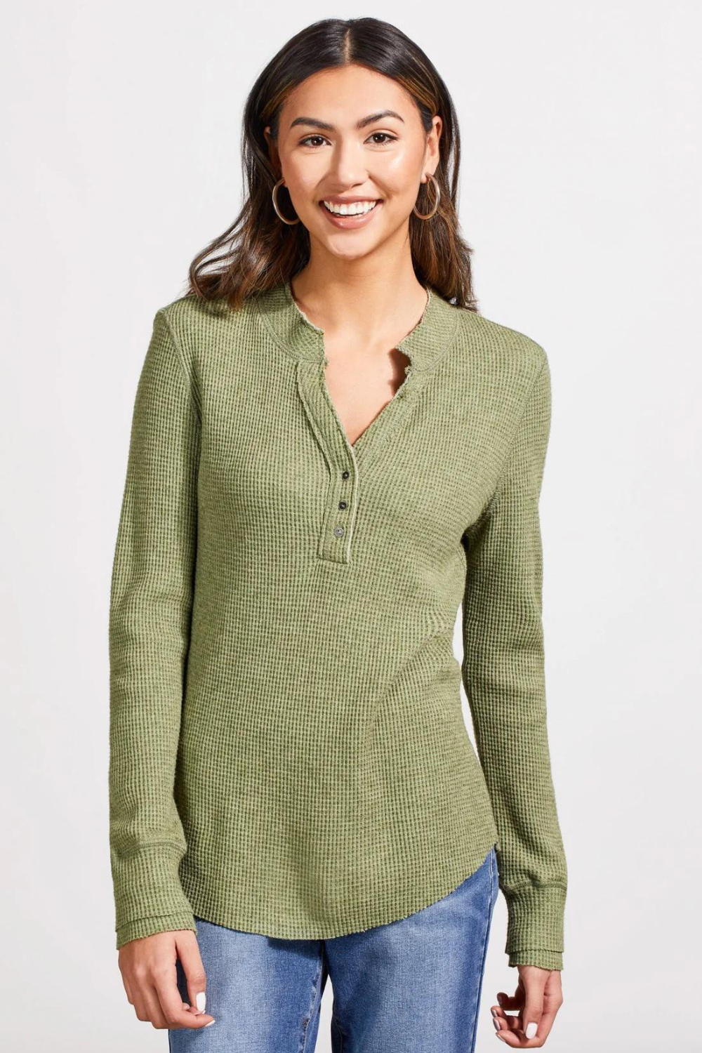 Tribal Henley Top w/ Buttons - Heathered Clover Leaf