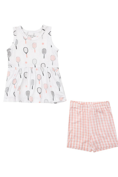 Angel Dear Peplum Tank & Biker Shorts Mini Gingham Pink - The Cottage