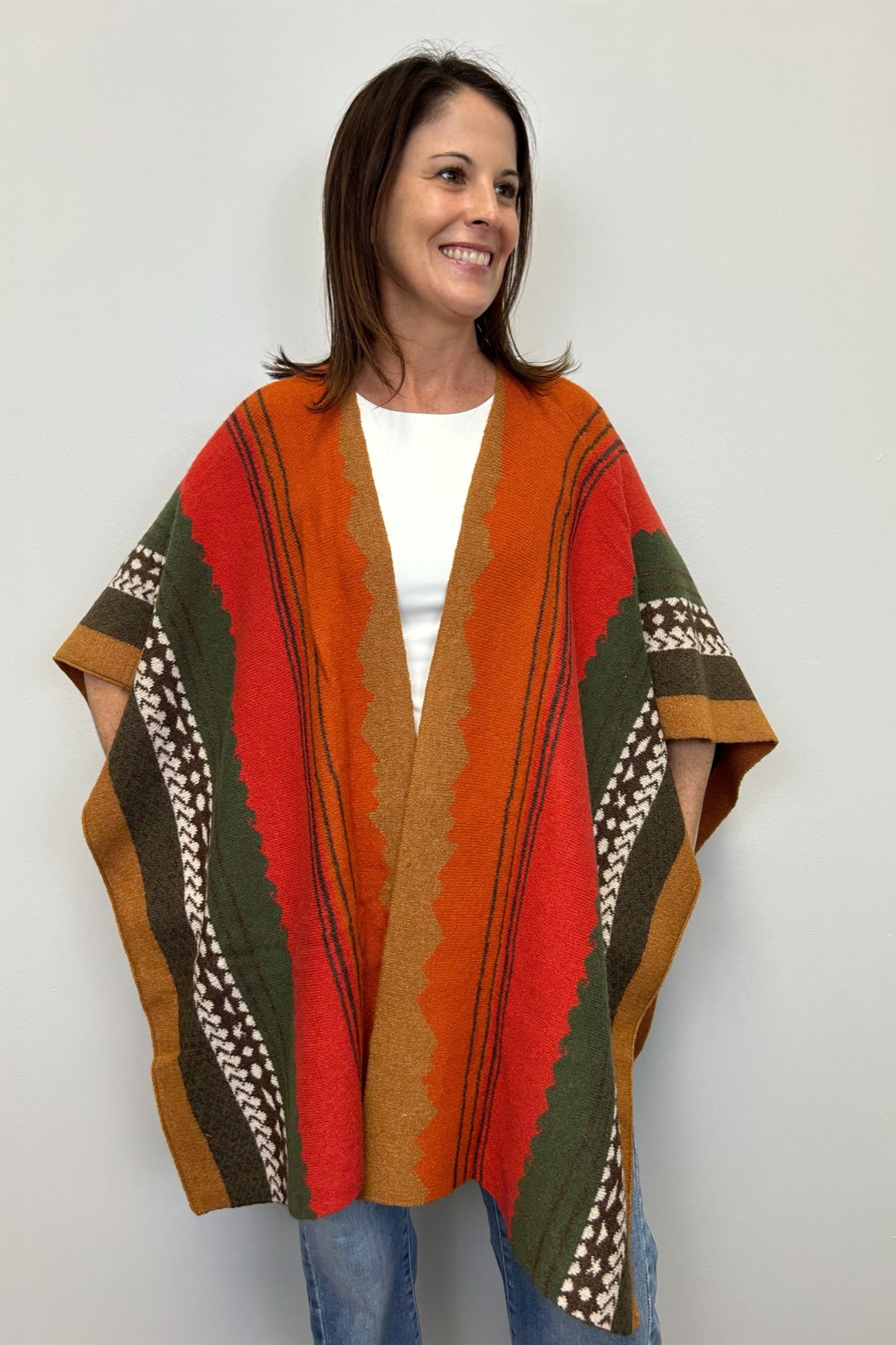 Pueblo Ruana Wrap - Rust Green