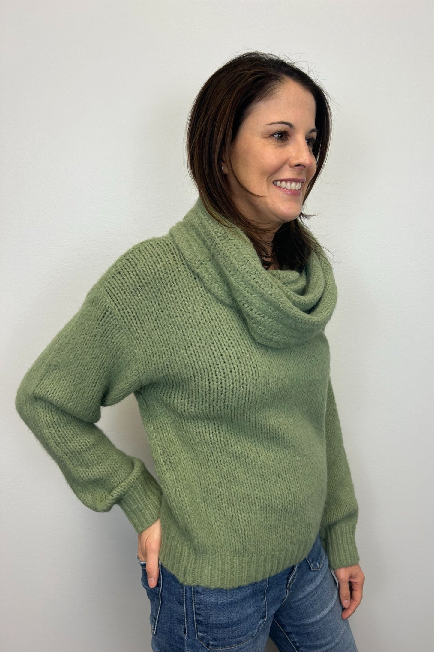 Soft Cowlneck Sweater - Sage