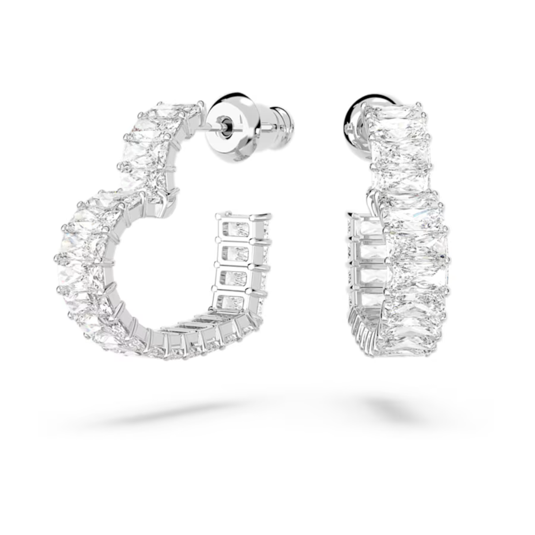 Swarovski Matrix Heart Hoops - Rhodium