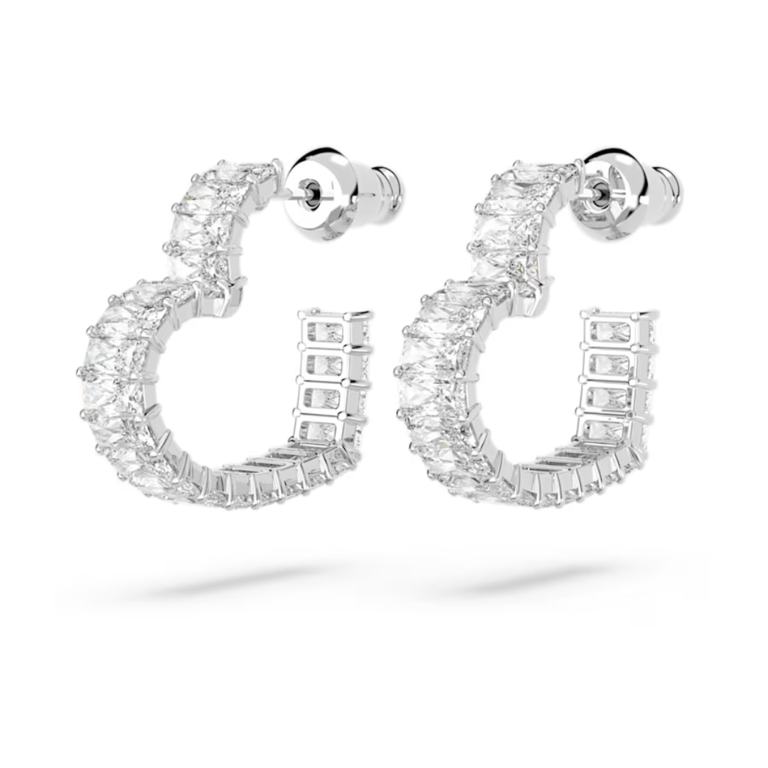 Swarovski Matrix Heart Hoops - Rhodium