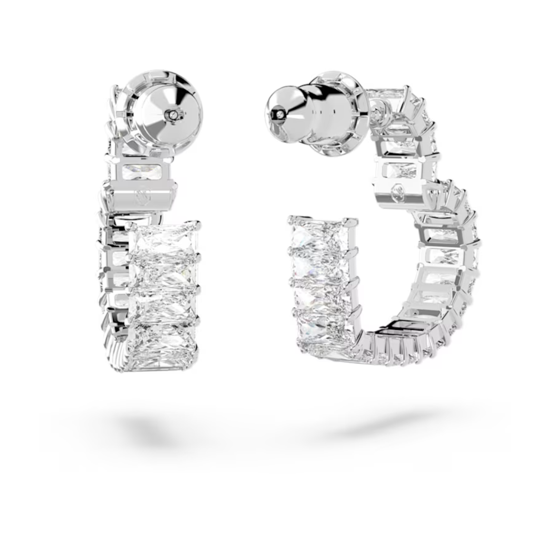 Swarovski Matrix Heart Hoops - Rhodium