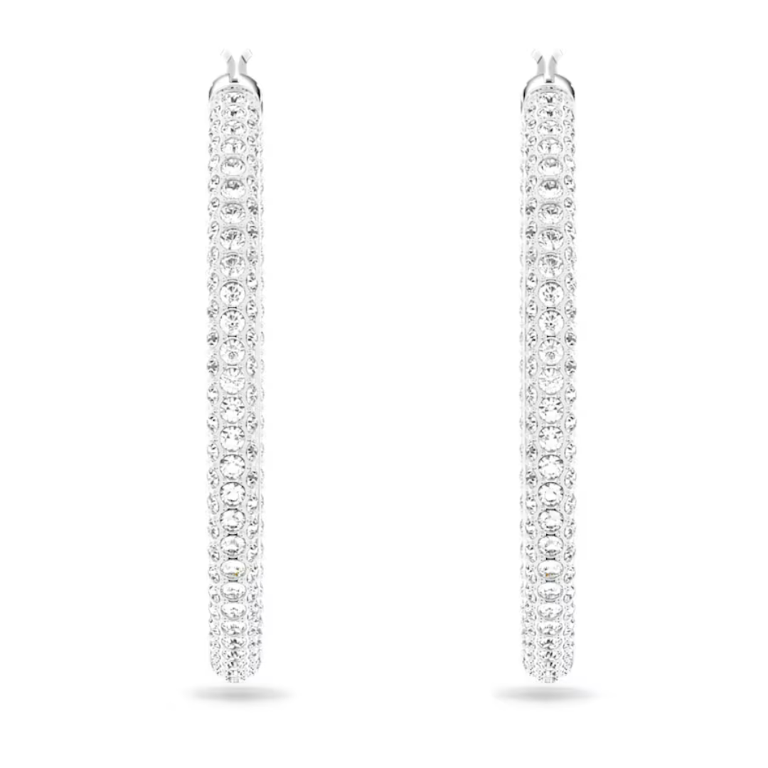 Swarovski Stone Pave Large Hoop Earrings- Silver