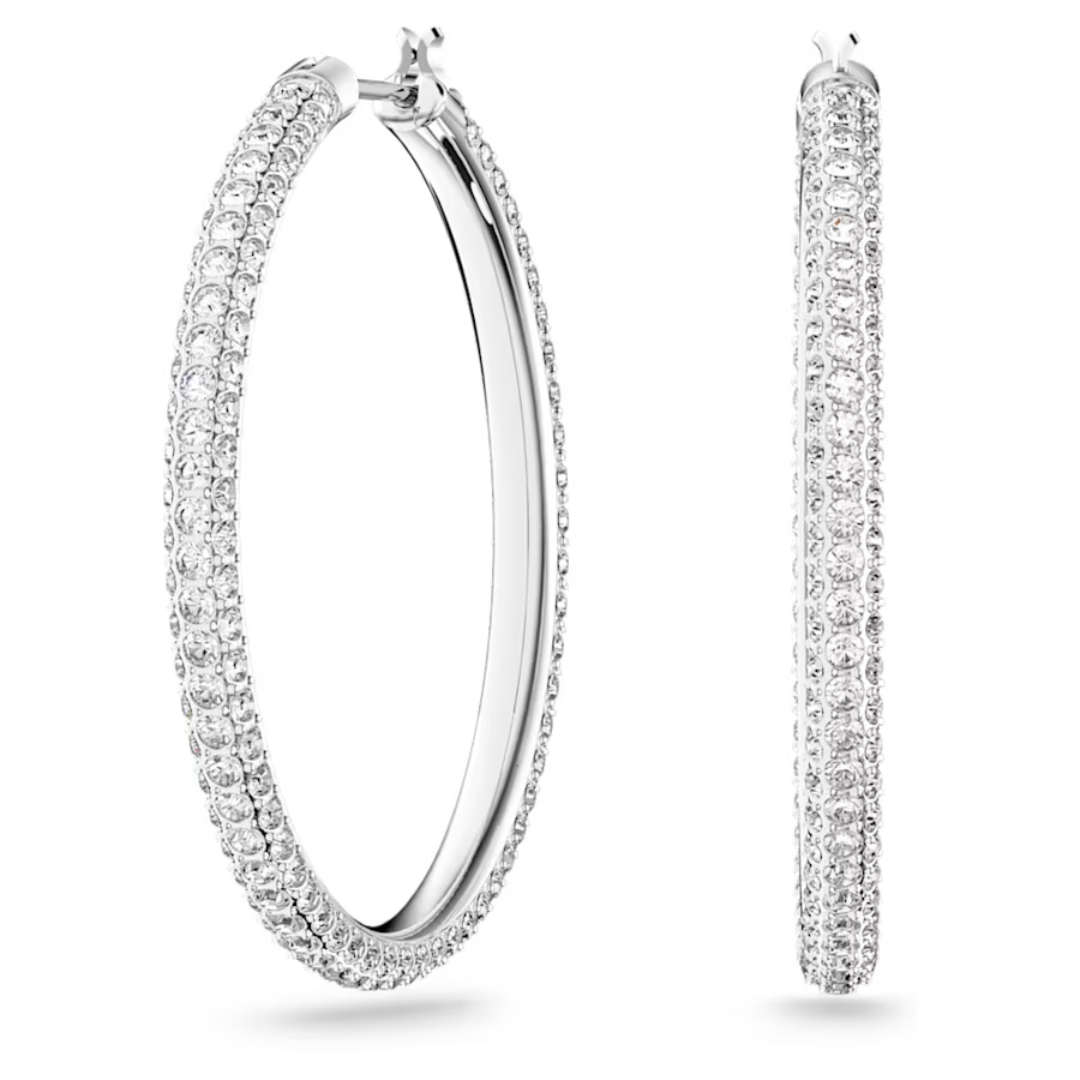 Swarovski Stone Pave Large Hoop Earrings- Silver