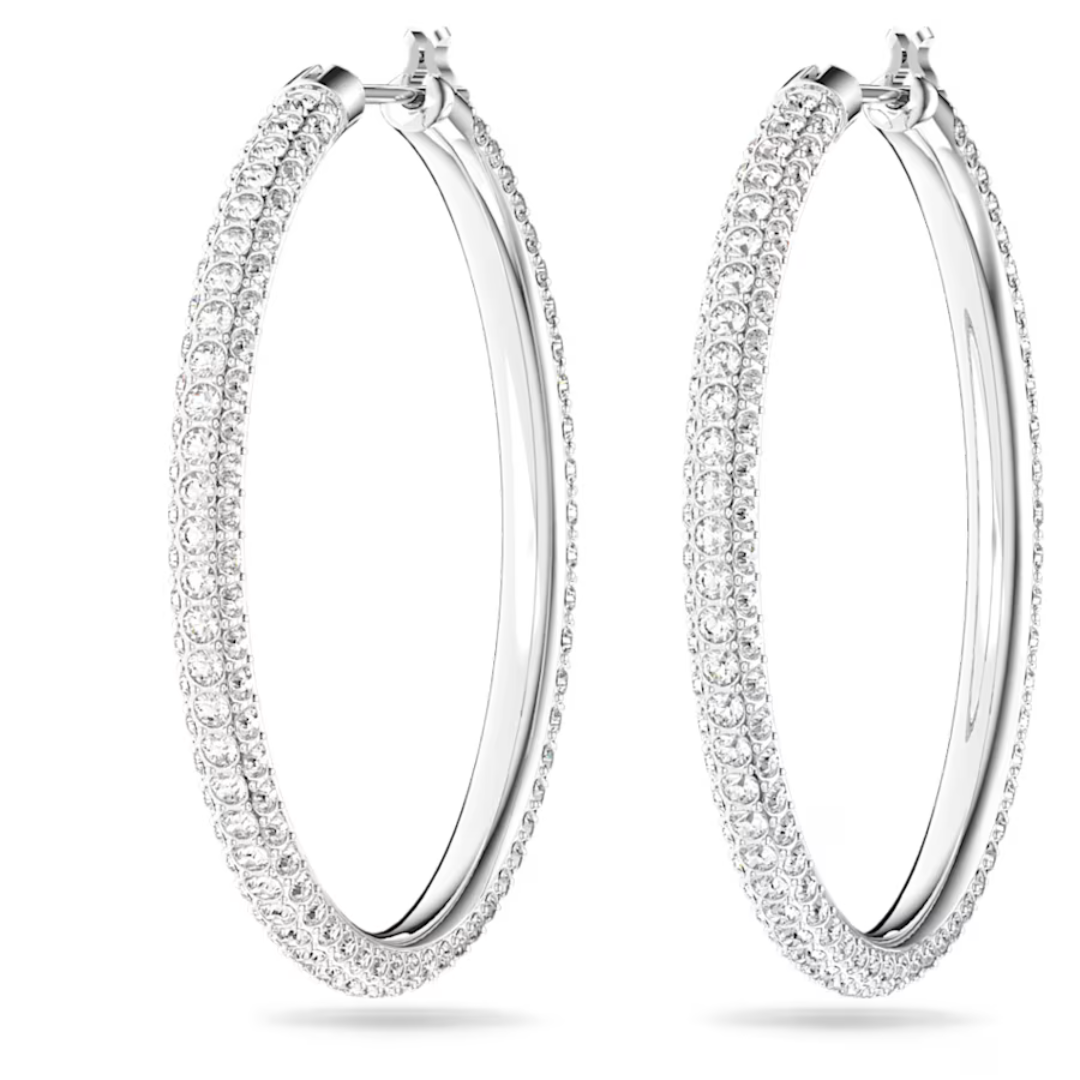 Swarovski Stone Pave Large Hoop Earrings- Silver