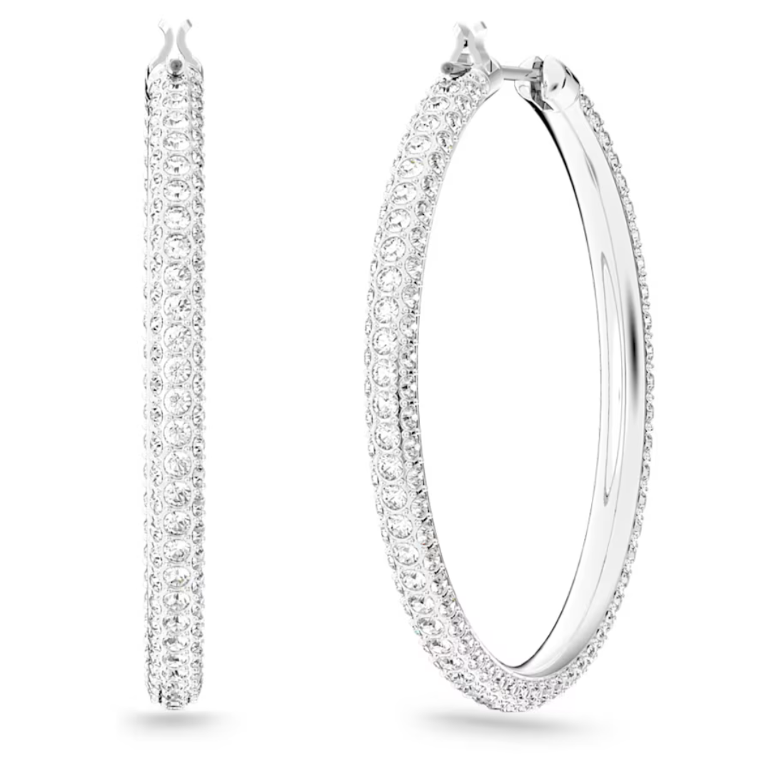 Swarovski Stone Pave Large Hoop Earrings- Silver